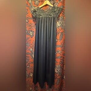 Vintage Shadowline Black Lace Slip Nightgown